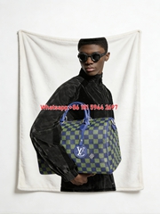 Luxury Green Blue LV Checker Bag Flannel Sofa Throw Blanket 471